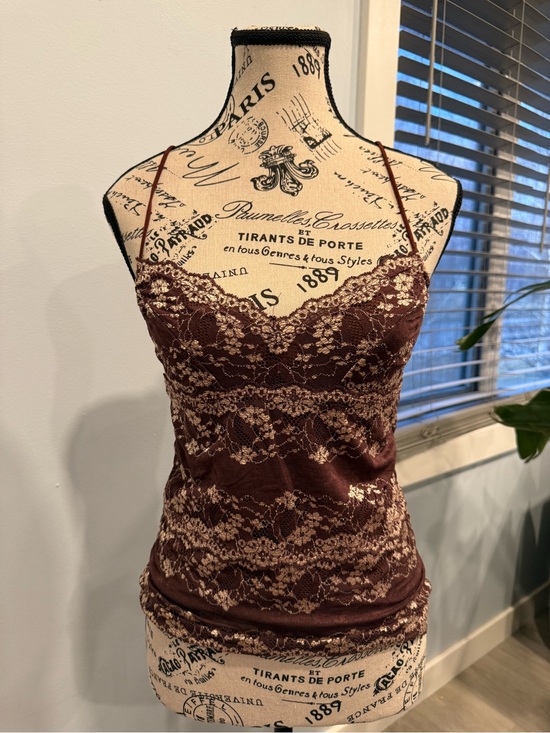 Eberjey Tops - Eberjey Brown Lace-Trim Tank with Delicate Straps